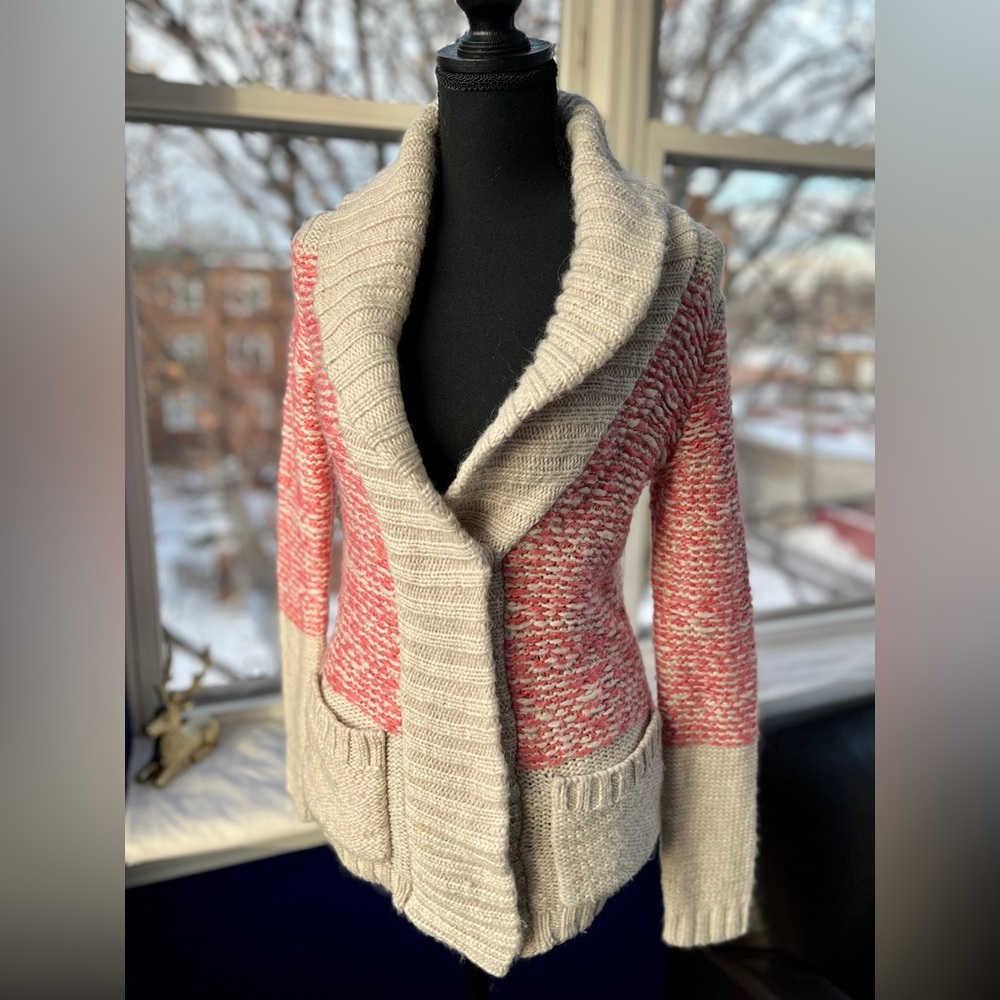 GAP Pink and Cream Wool-blend Cardigan Sweater